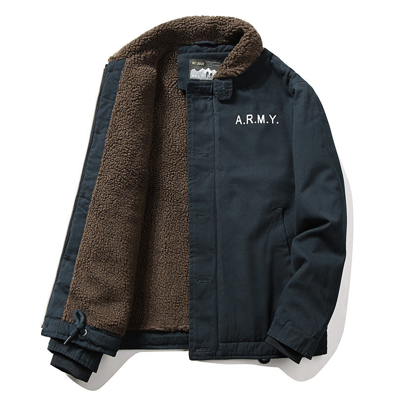 Men's Winter Plush Lamb Wool Coat Work Jacket