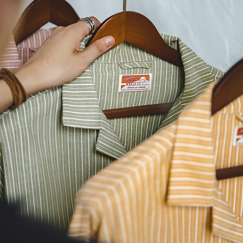 Men's Vintage Oversize Striped Cuban Collar Shirt