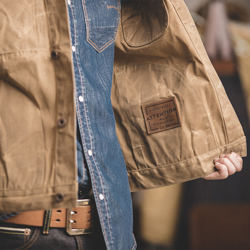 Men's Vintage Waxed Canvas Jacket Trucker Coat