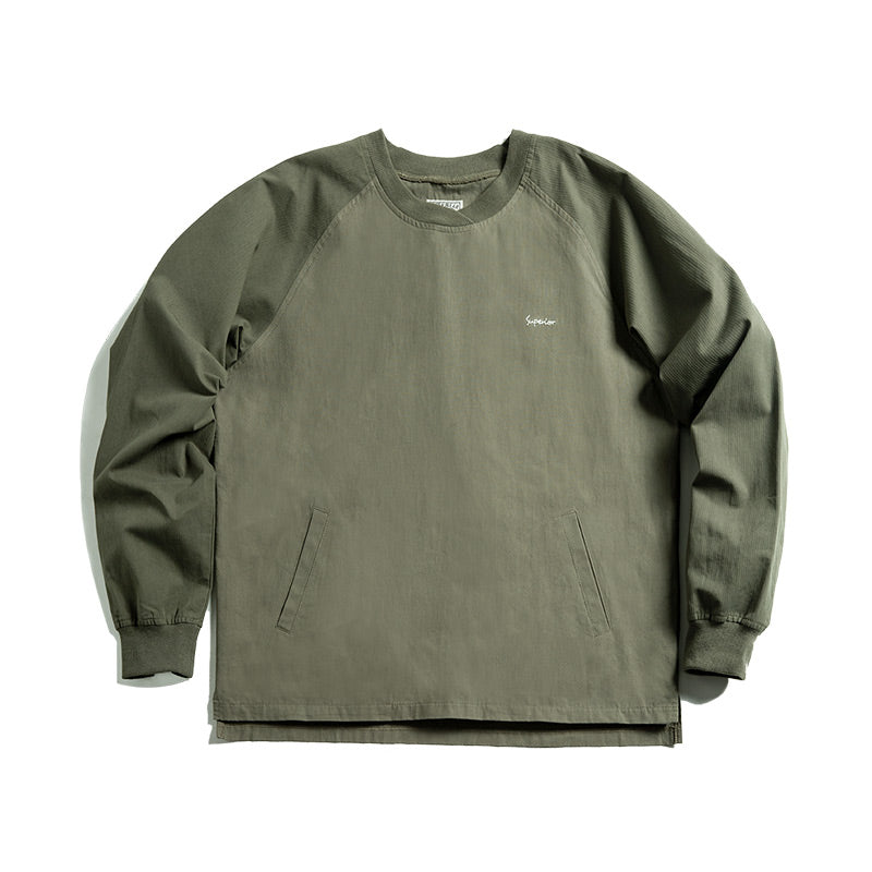 Retro Thin Army Green Stitching Loose Pullover