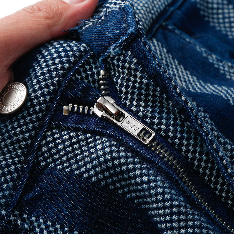 Men's Vintage Washed Nostalgic Jacquard High Waist Striped Jeans