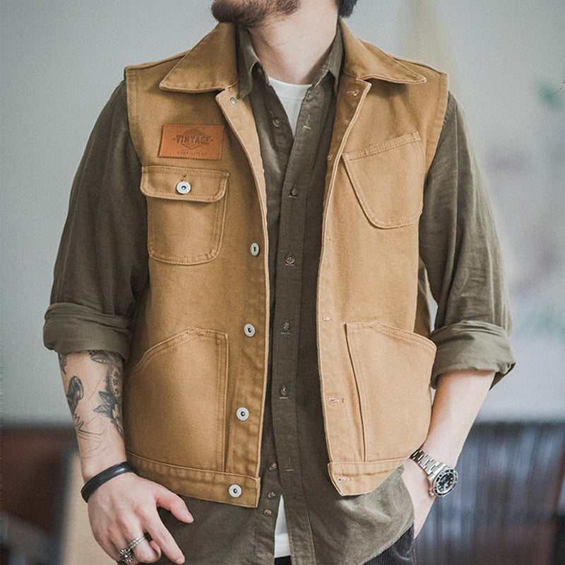 Men's Vintage Slim Single Breasted Multi-pocket Hunting Wool Vest