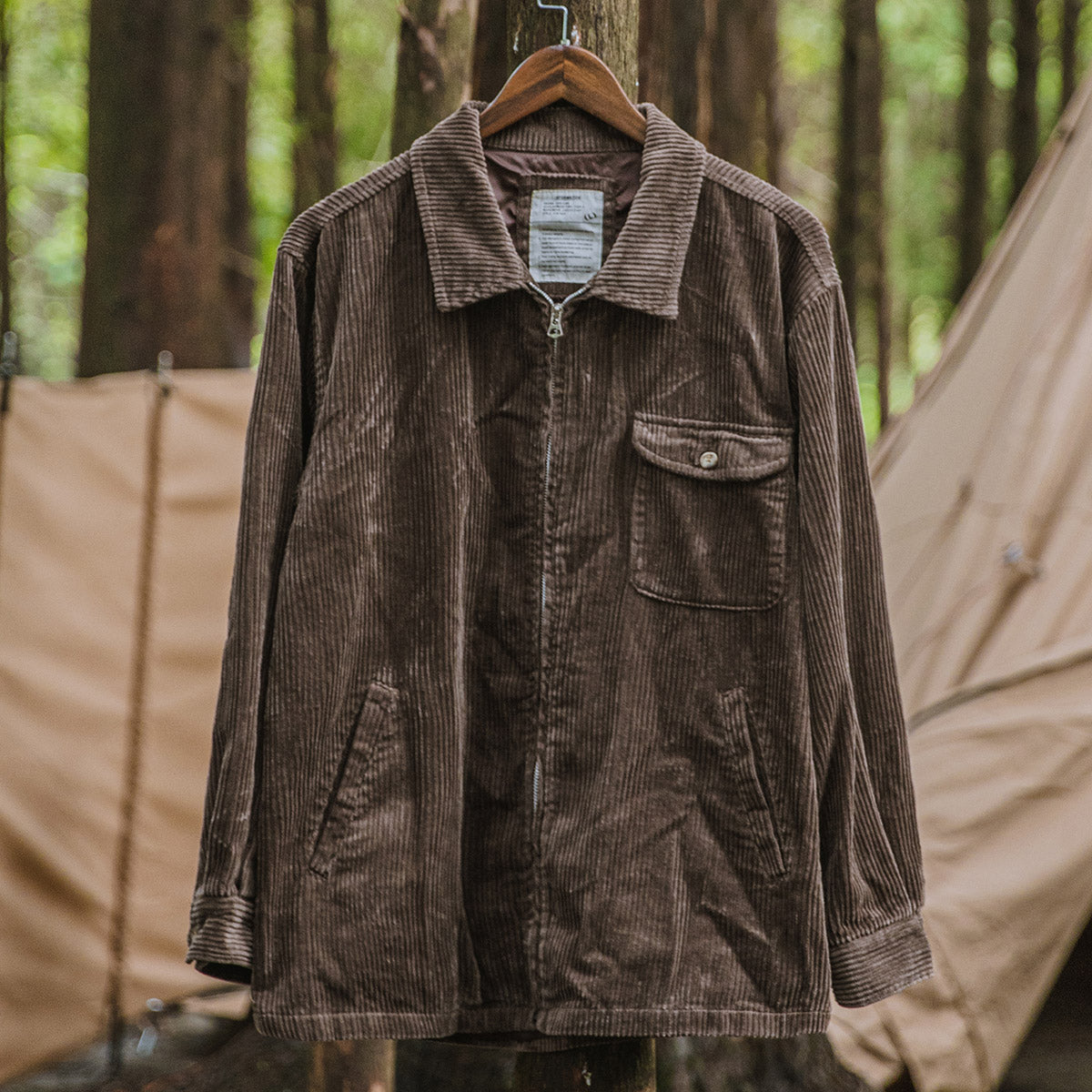 American Retro Winter Outdoor Camping Multiple Pockets Corduroy Lapel Jacket