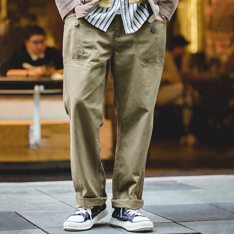 Men's Casual Trousers Japanese Retro Straight Cargo Baggy Pants