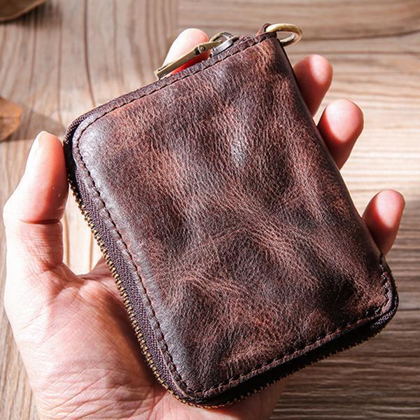 Hand Made Retro Genuine Leather Zipper Wallet