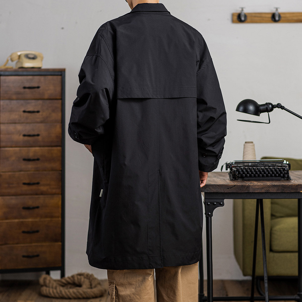 Men's Vintage Long Windbreaker Multi-pocket Loose Casual Coat