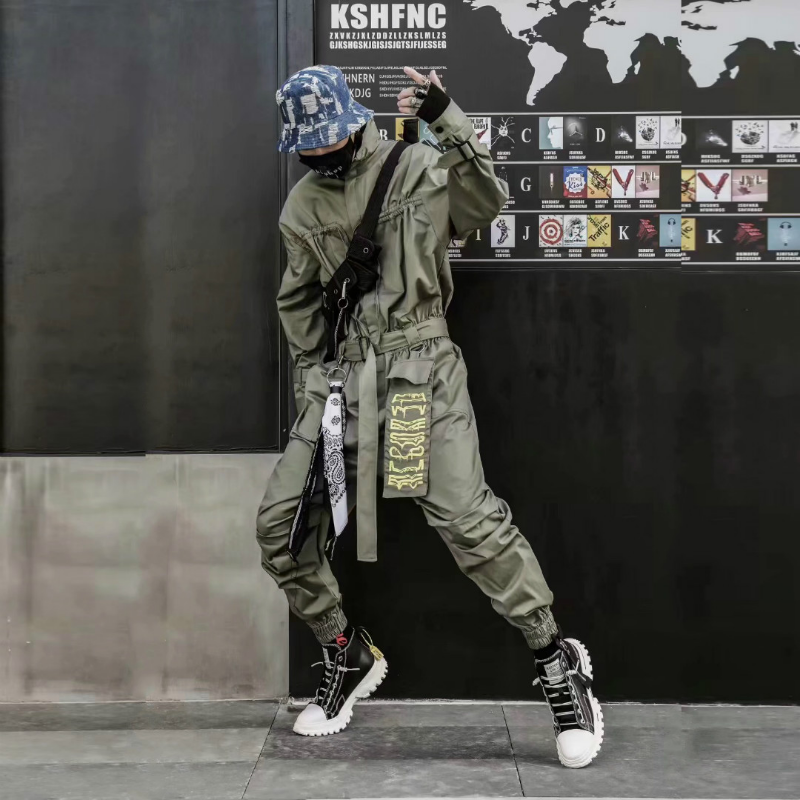 Men Retro Casual Trousers Jumpsuit Long Sleeve Overalls
