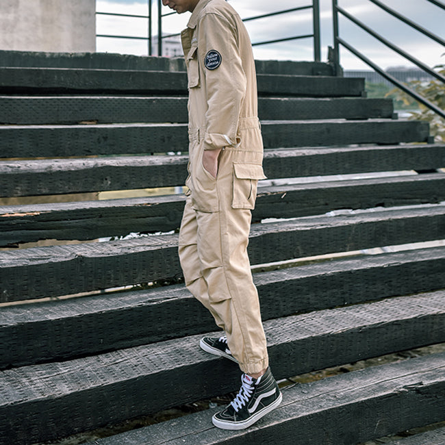 Men's Retro Casual Beamed Jumpsuit Strap Trousers Multi-pocket Loose Tooling Overalls