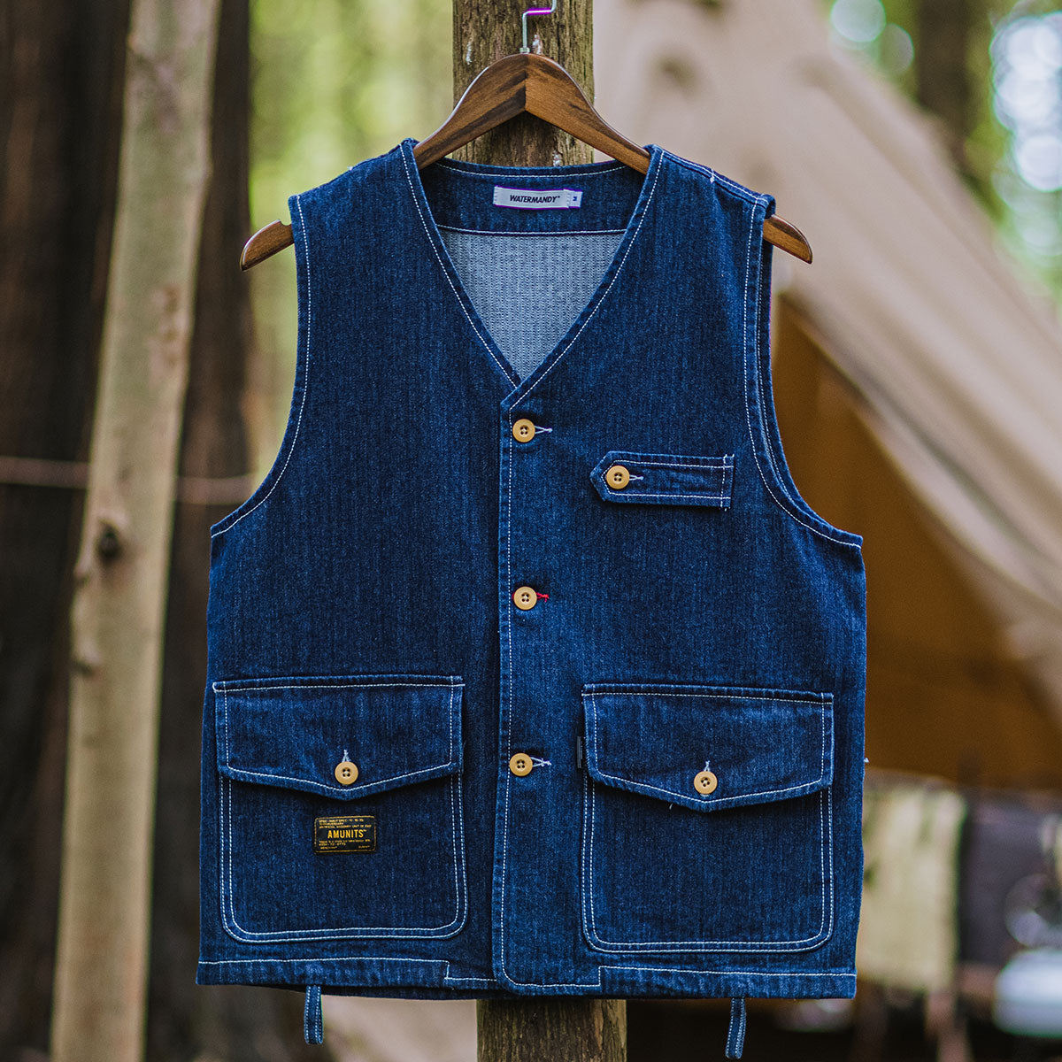 Men's Vintage Washed Stripe Denim Tool Vest