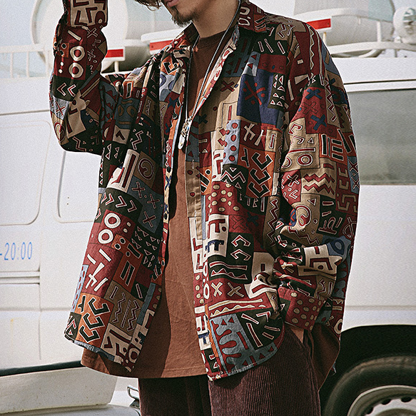 Geometric Patterns Loose Men's Long Sleeve Shirt
