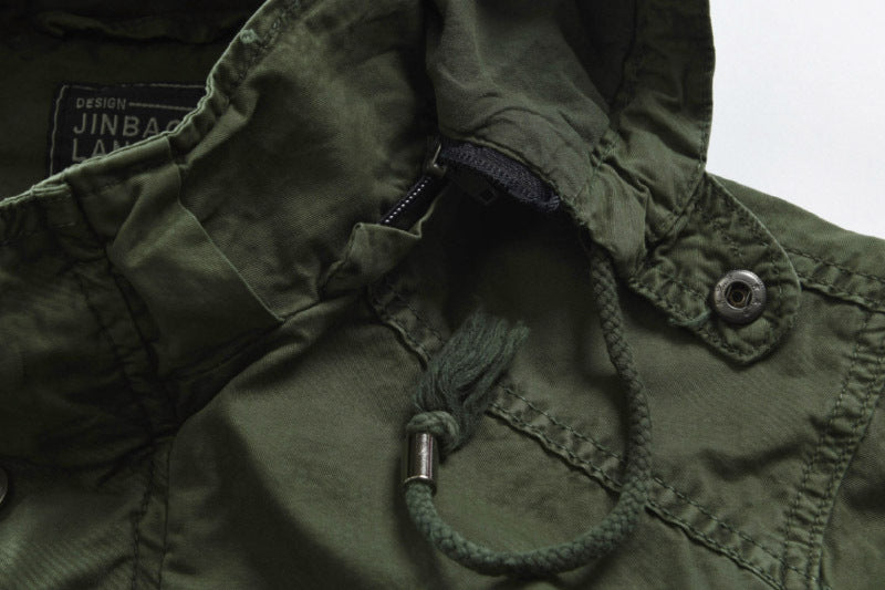 Men's Outdoor Military Winter Mid-length Jacket Stand-up Collar Hooded Trench Coat