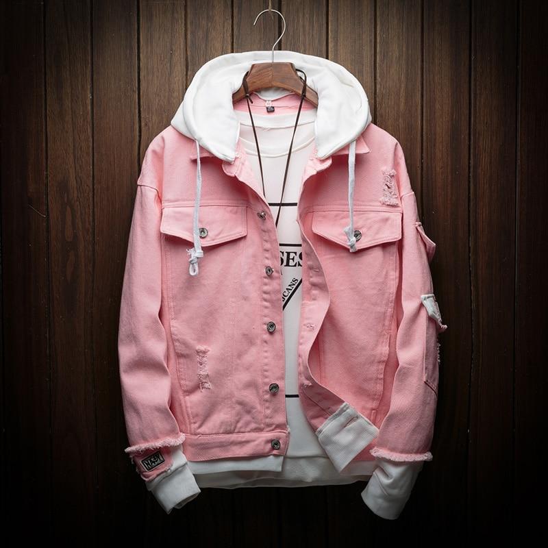 Men's Fashion Fake Two-piece Street Bomber Jacket Casual Patrick Denim Jacket