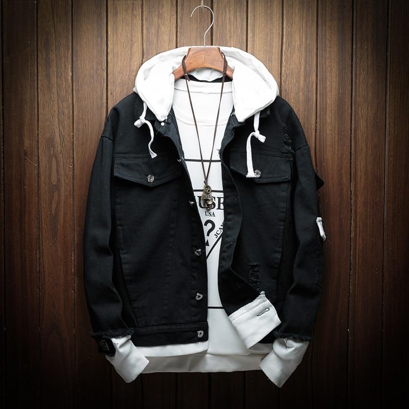 Men's Fashion Fake Two-piece Street Bomber Jacket Casual Patrick Denim Jacket