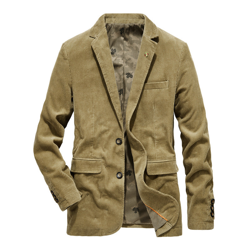 Men's Vintage Casual Work Wear Corduroy Suit Blazer Jacket Sport Coat
