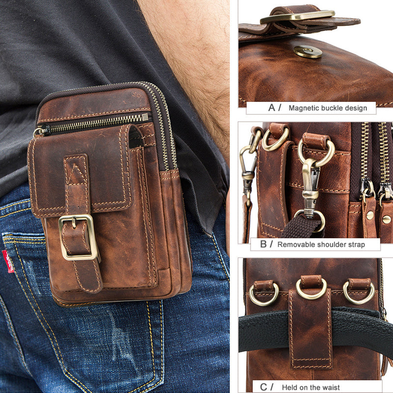 Retro Leather Cell Phone Belt Pouches Waist bag Crossbody bag