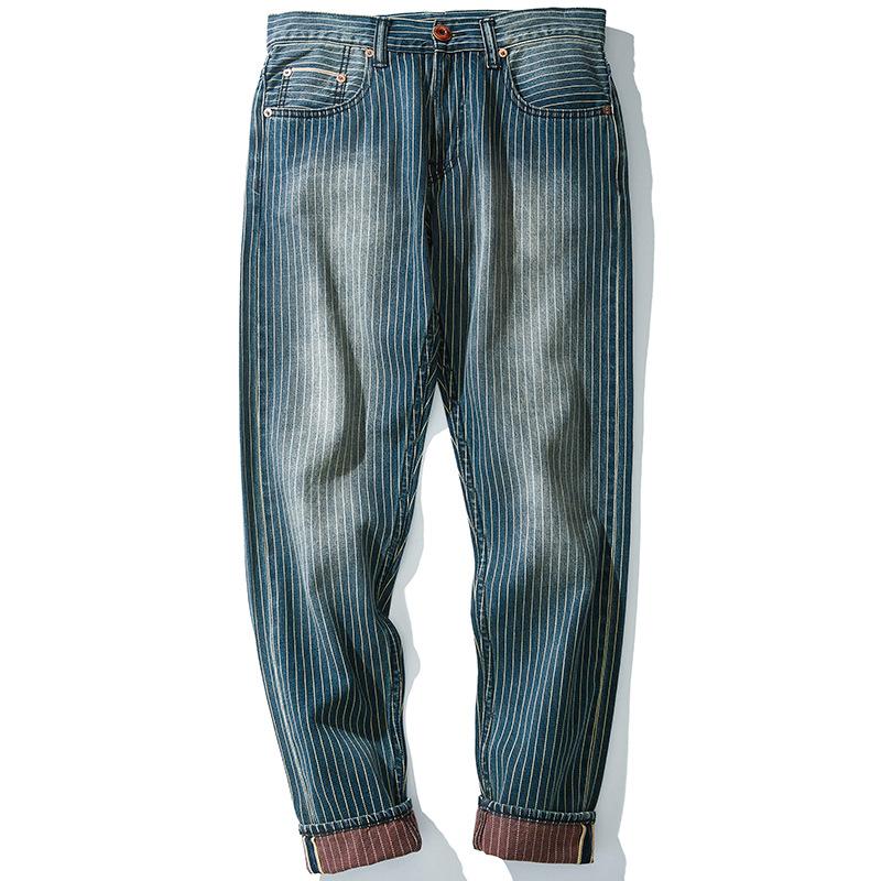 Men's 90s Jeans Striped Retro Washed Casual  Denim Pants