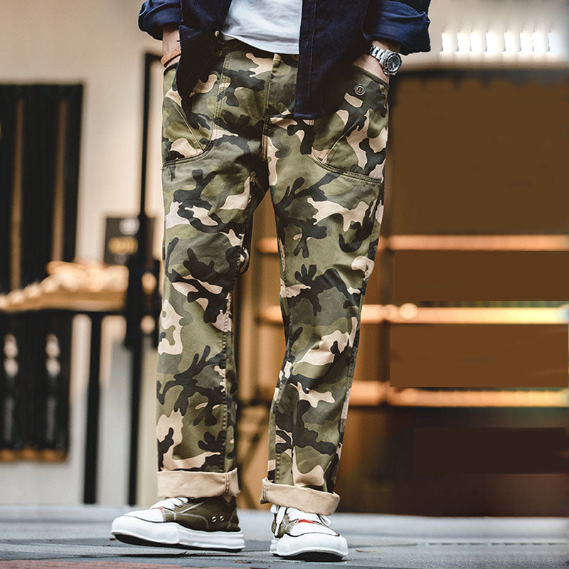 Men's Camouflage Cargo Trouser Japanese Retro Straight Casual Pants