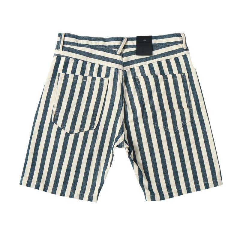 Men's Retro Striped Canvas Denim Shorts