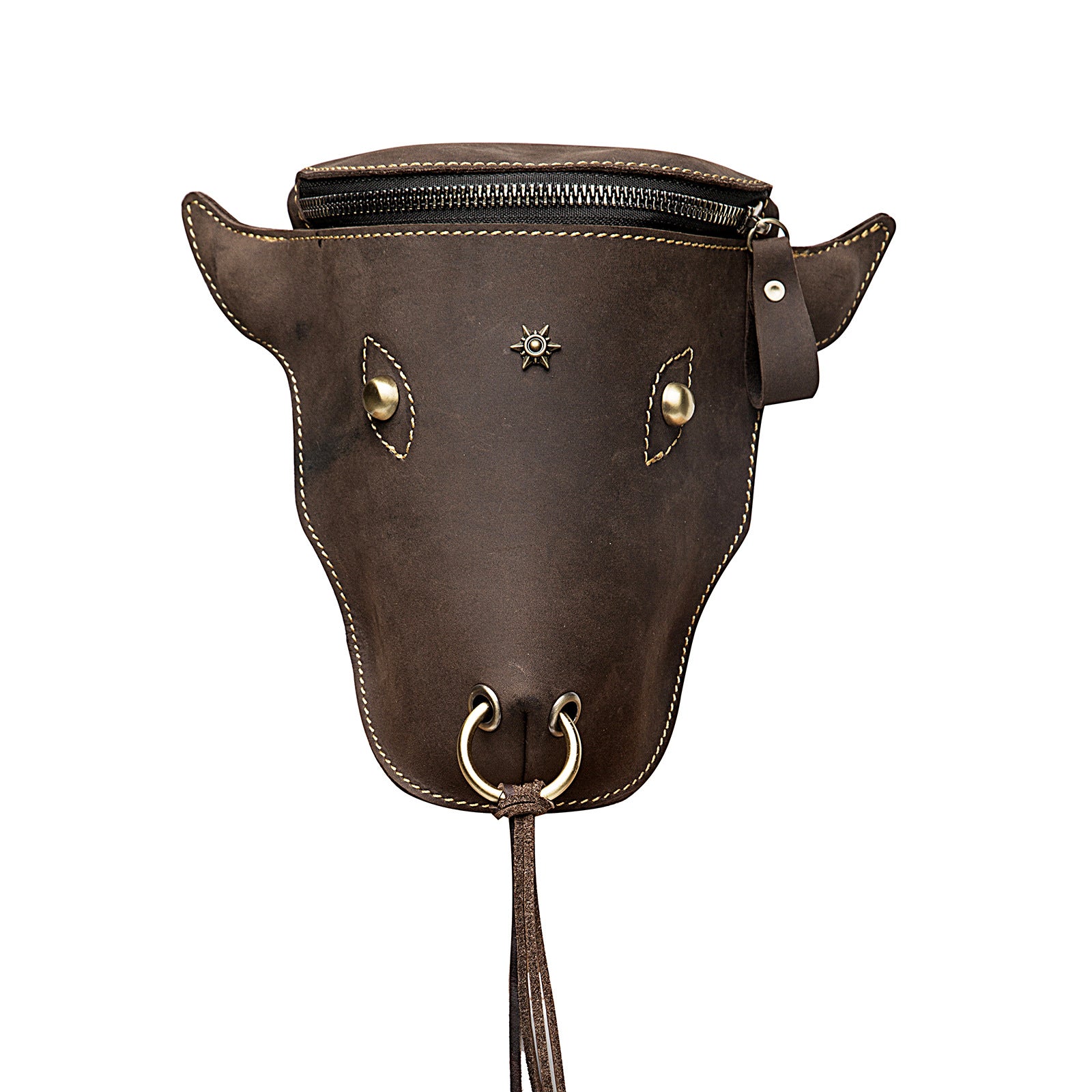 Leather Retro Bull Head Large Capacity Belt Bag