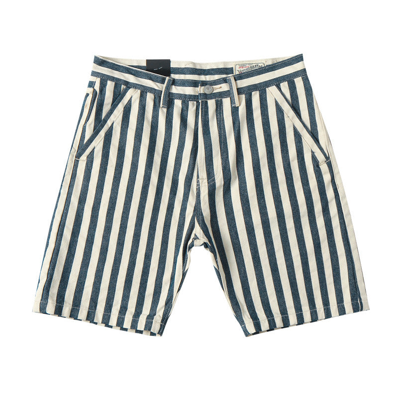 Men's Retro Striped Canvas Denim Shorts