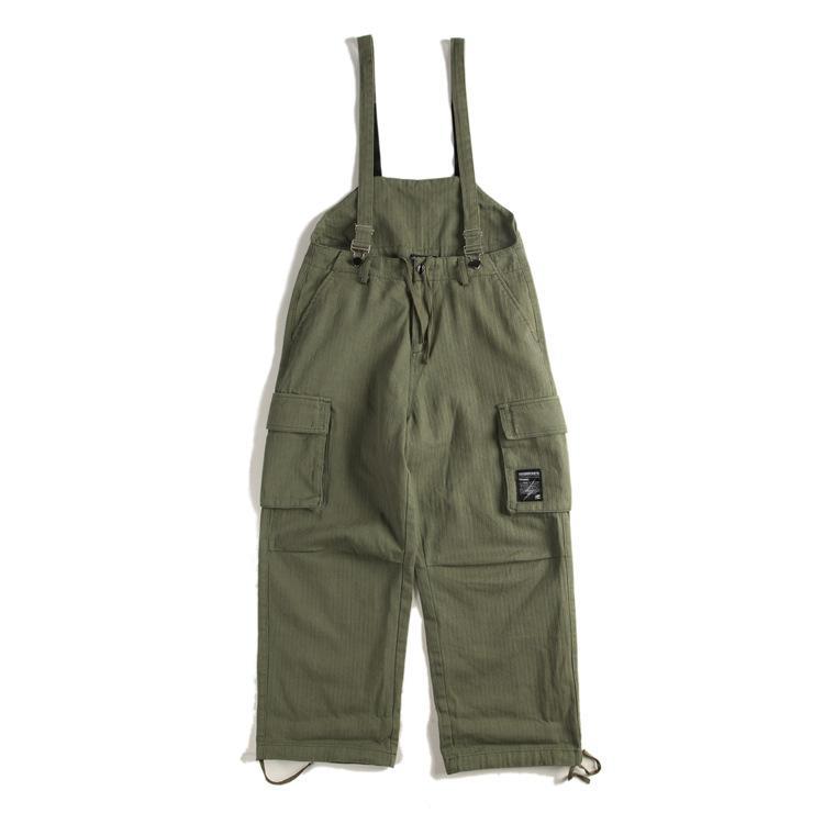 Men's Oversized Suspender Cargo Overalls Distressed Work Jumpsuit