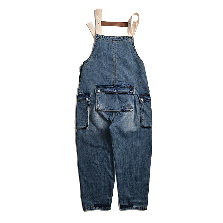 Men's Denim Multi-pocket Jumpsuits Baggy Overalls Loose dungarees