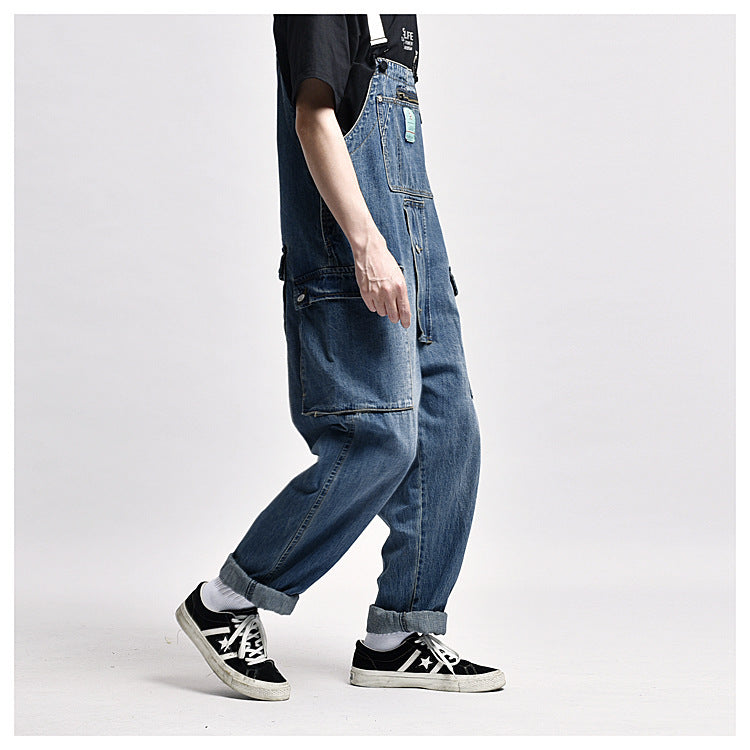 Men's Denim Multi-pocket Jumpsuits Baggy Overalls Loose dungarees
