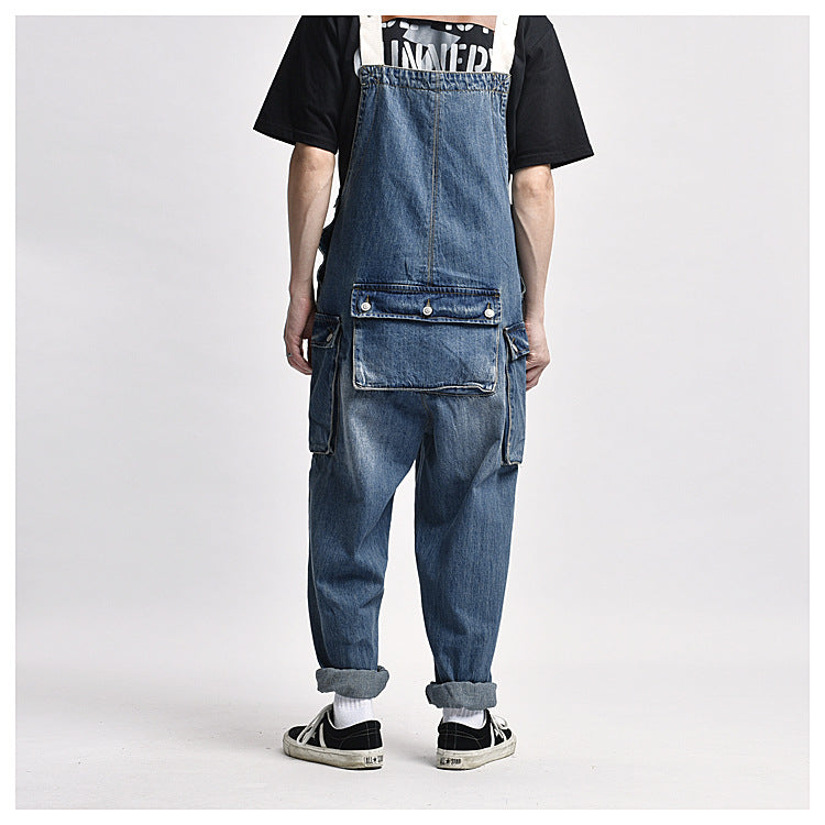 Men's Denim Multi-pocket Jumpsuits Baggy Overalls Loose dungarees