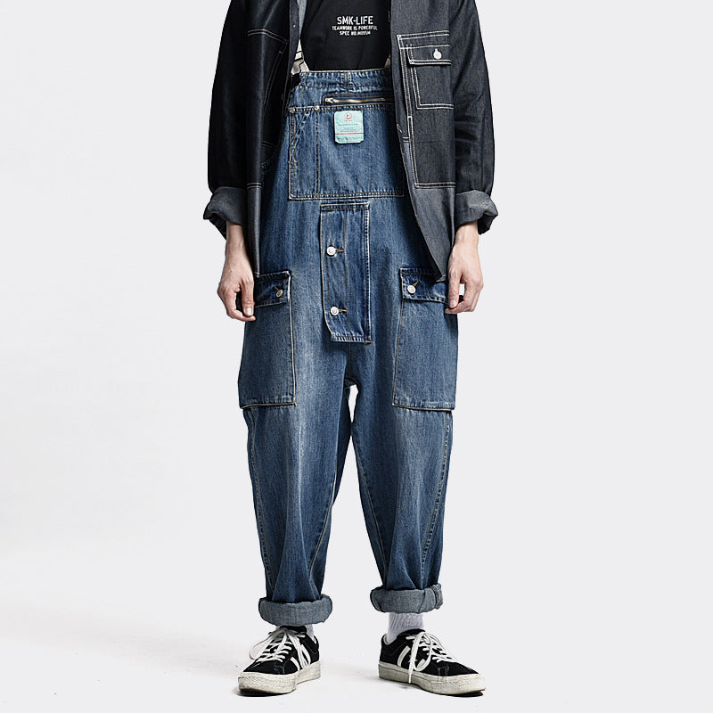 Men's Denim Multi-pocket Jumpsuits Baggy Overalls Loose dungarees