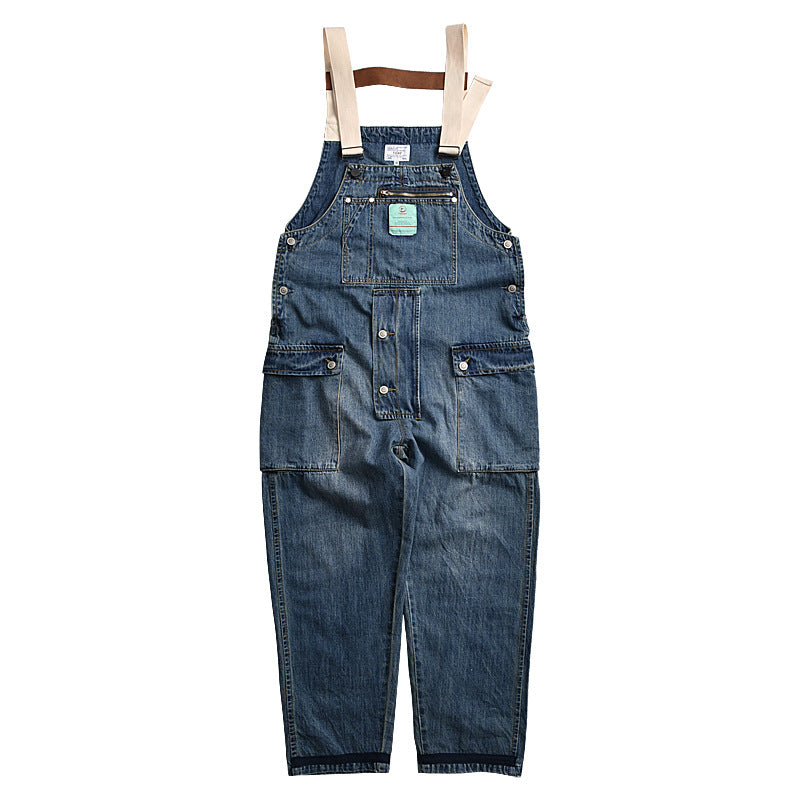 Men's Denim Multi-pocket Jumpsuits Baggy Overalls Loose dungarees