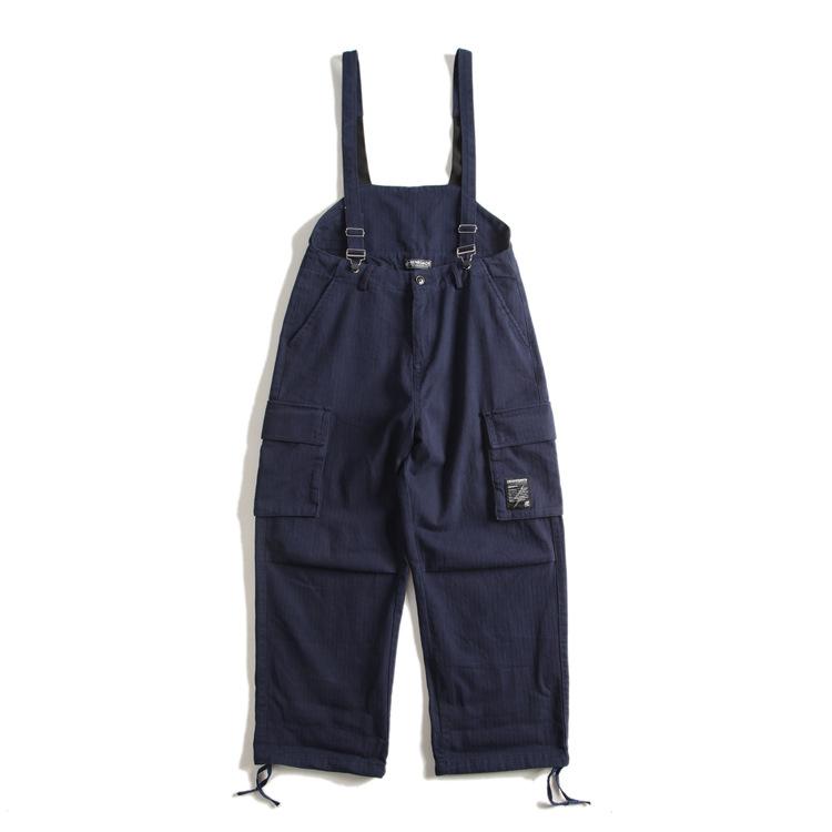 Men's Oversized Suspender Cargo Overalls Distressed Work Jumpsuit