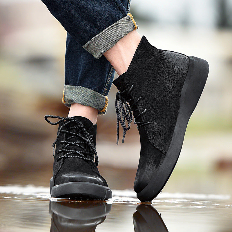 Vintage Leather Plus Velvet Boots
