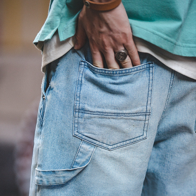 Multi-Pocket Carpentry Distressed Straight Shorts