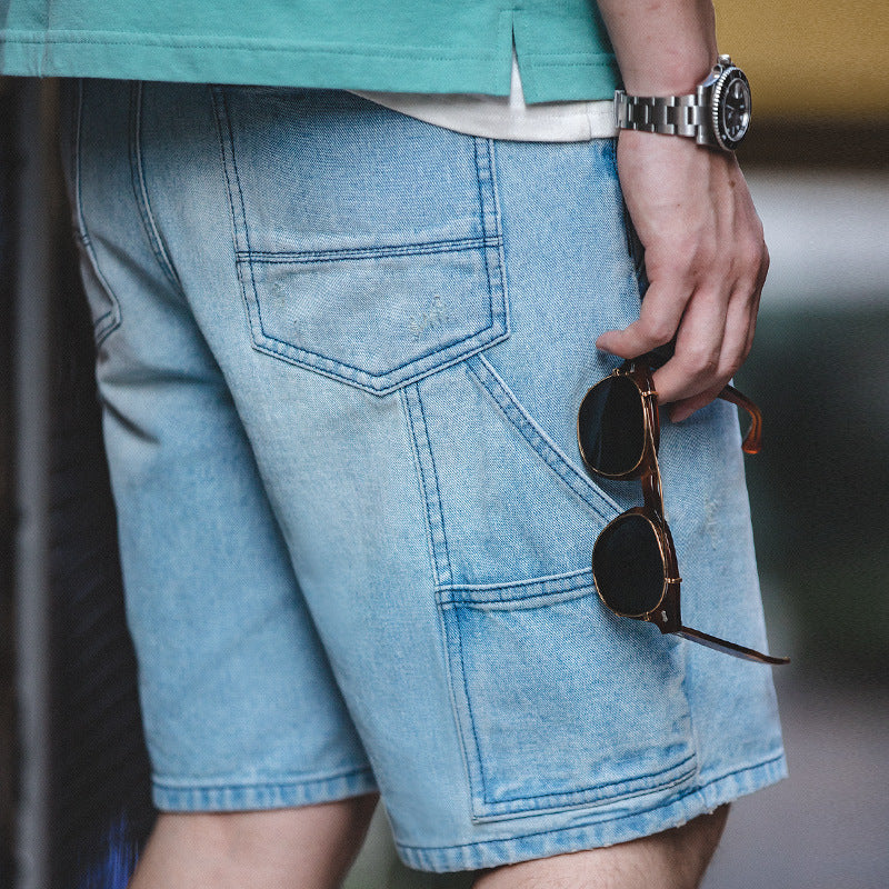 Multi-Pocket Carpentry Distressed Straight Shorts