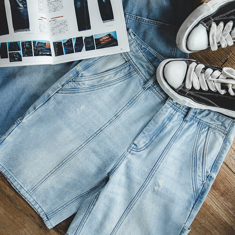 Multi-Pocket Carpentry Distressed Straight Shorts
