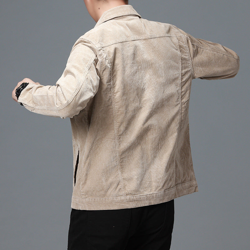 Vintage Corduroy Long Sleeve Button Down Shirt Jacket for Men