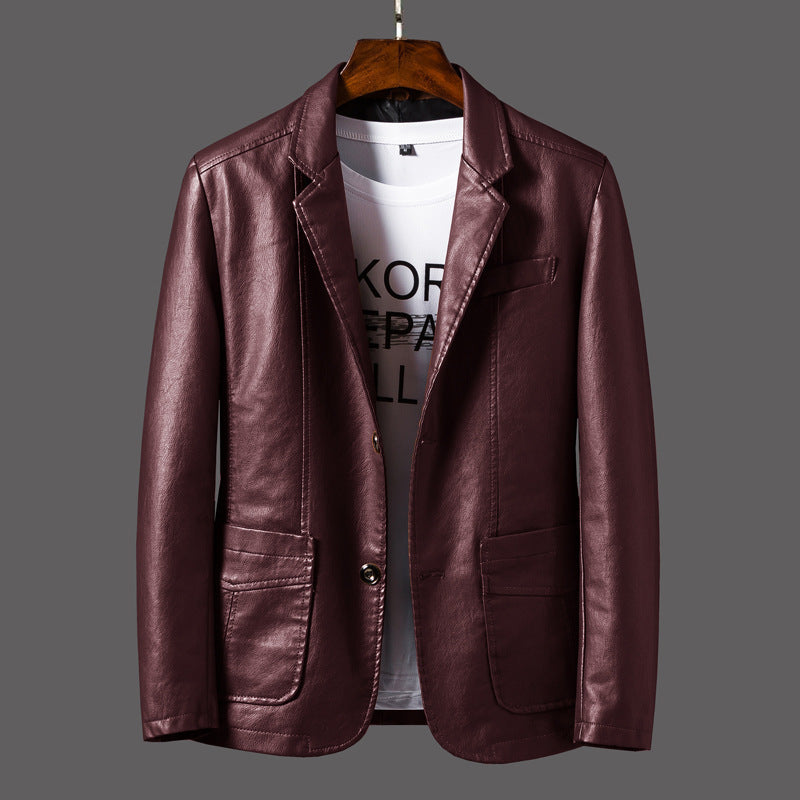 Men's Slim Motorcycle Leather Jacket Blazer