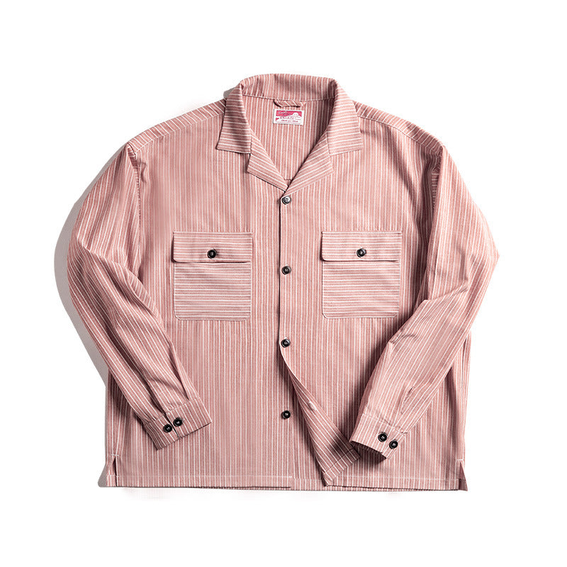 Men's Vintage Oversize Striped Cuban Collar Shirt
