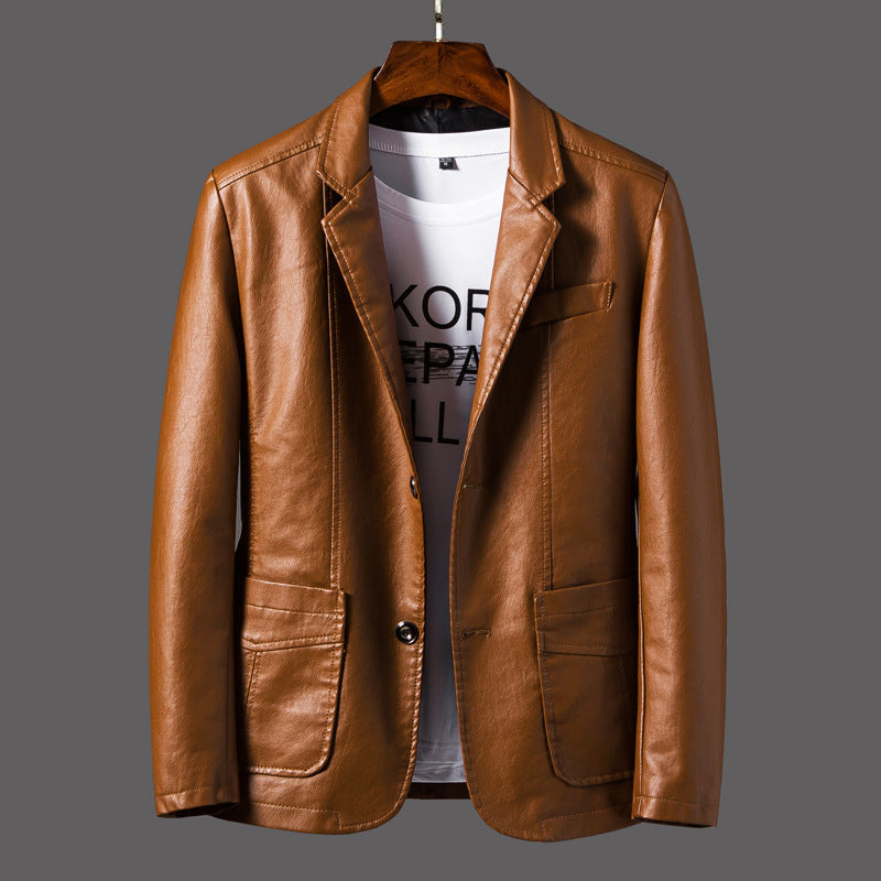 Men's Slim Motorcycle Leather Jacket Blazer