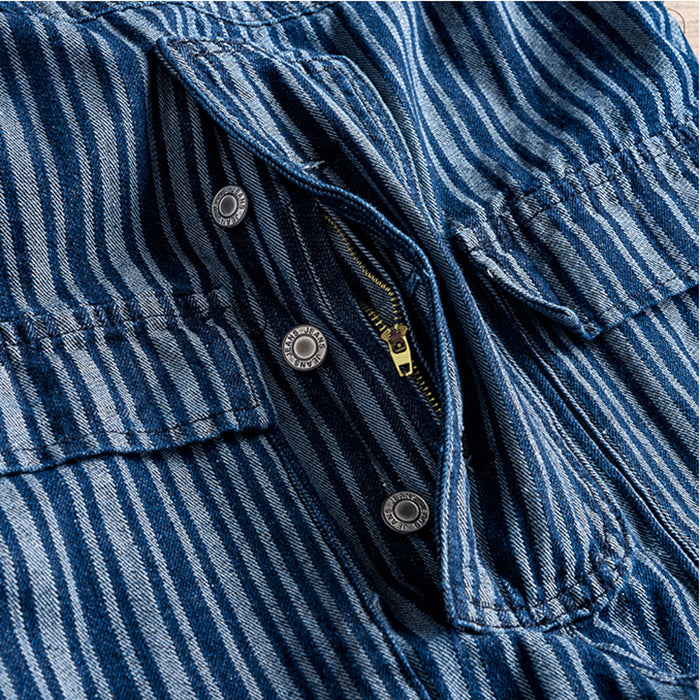 Men's Oversize Striped Denim Jumpsuit Suspender Pants Streetwear Overalls