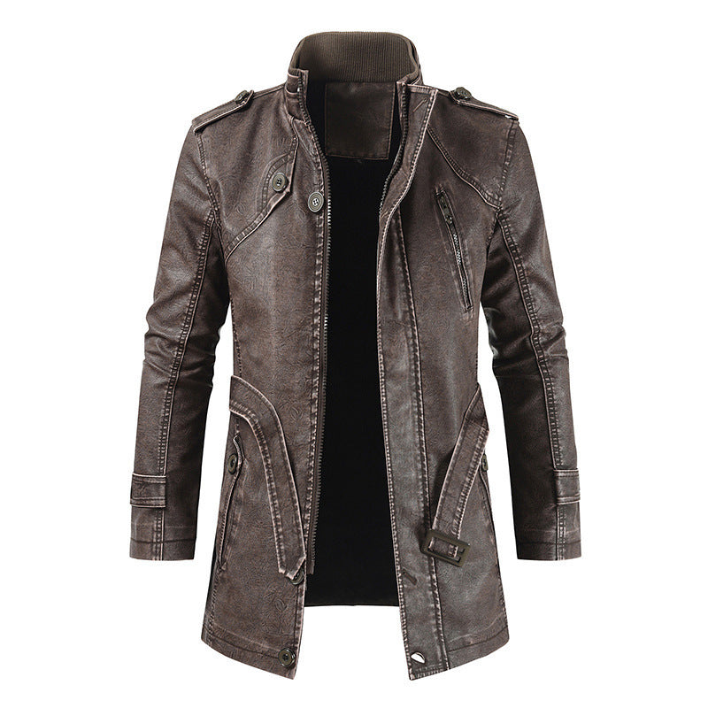 Long Plush Warm PU Leather Jacket