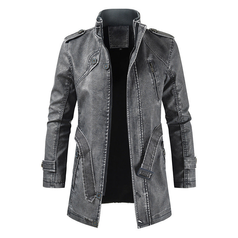Long Plush Warm PU Leather Jacket