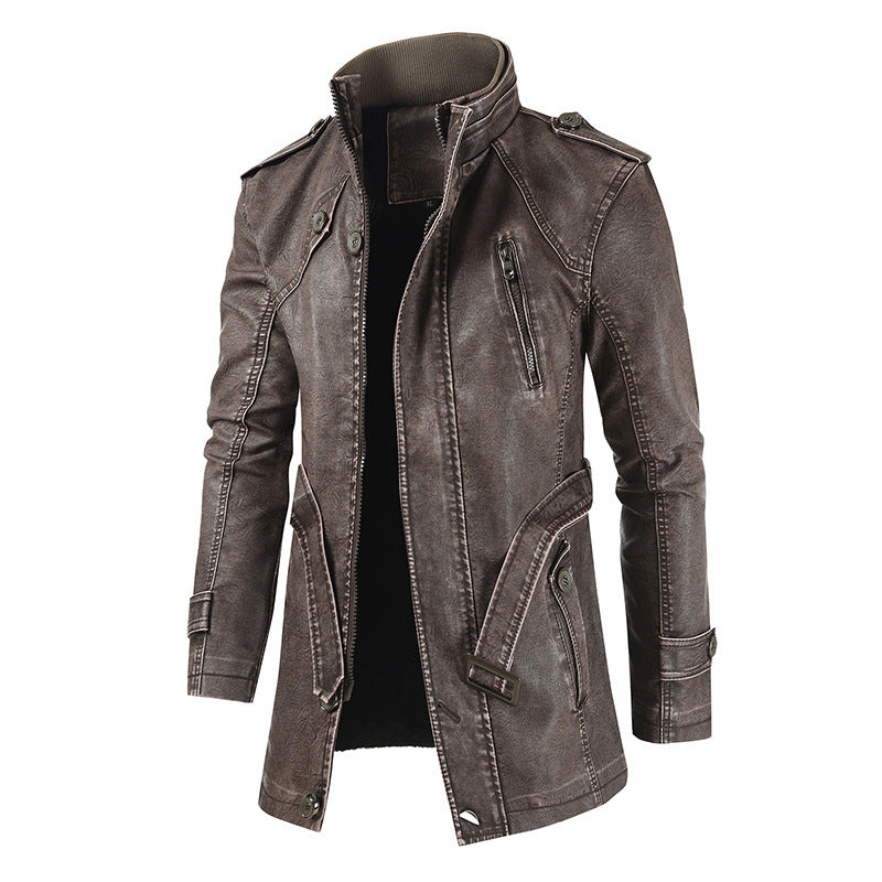 Long Plush Warm PU Leather Jacket