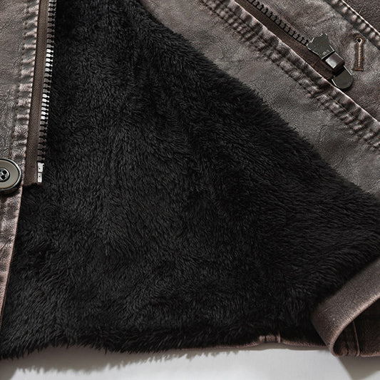 Long Plush Warm PU Leather Jacket