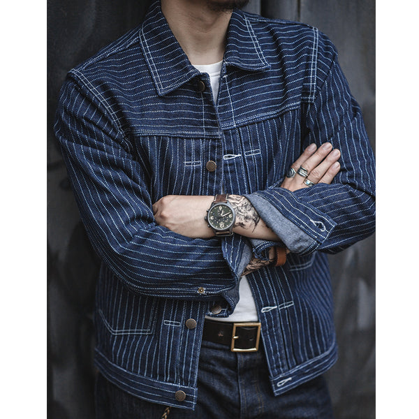 Men's Striped Denim Jackets Wide-leg Striped Pants