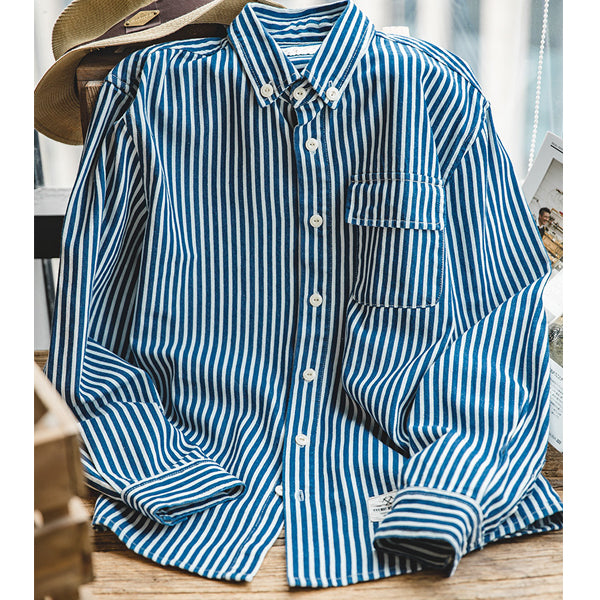 Denim Blue and White Stripes Shirt