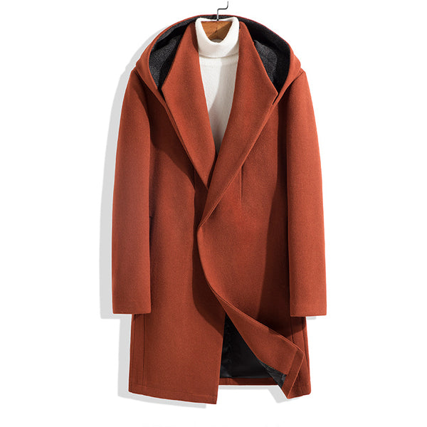 Men's Wool Mid-length Hooded Trench Coat