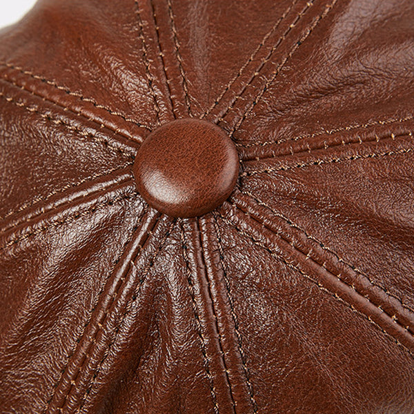 Leather Octagonal Hat Retro Beret