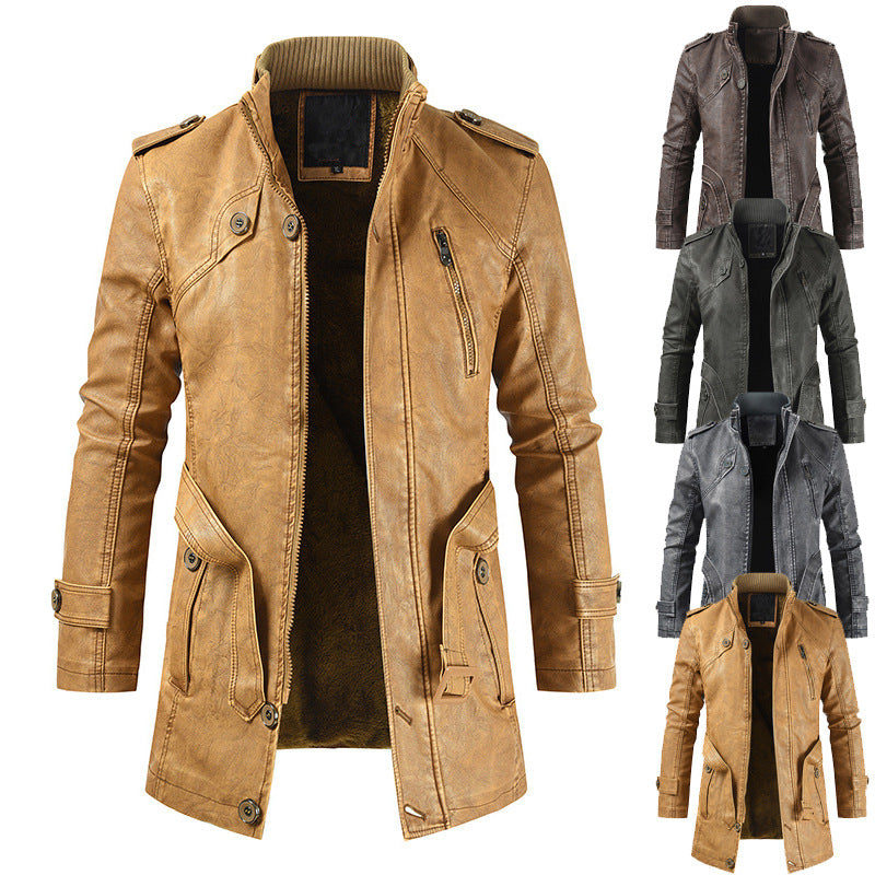 Long Plush Warm PU Leather Jacket
