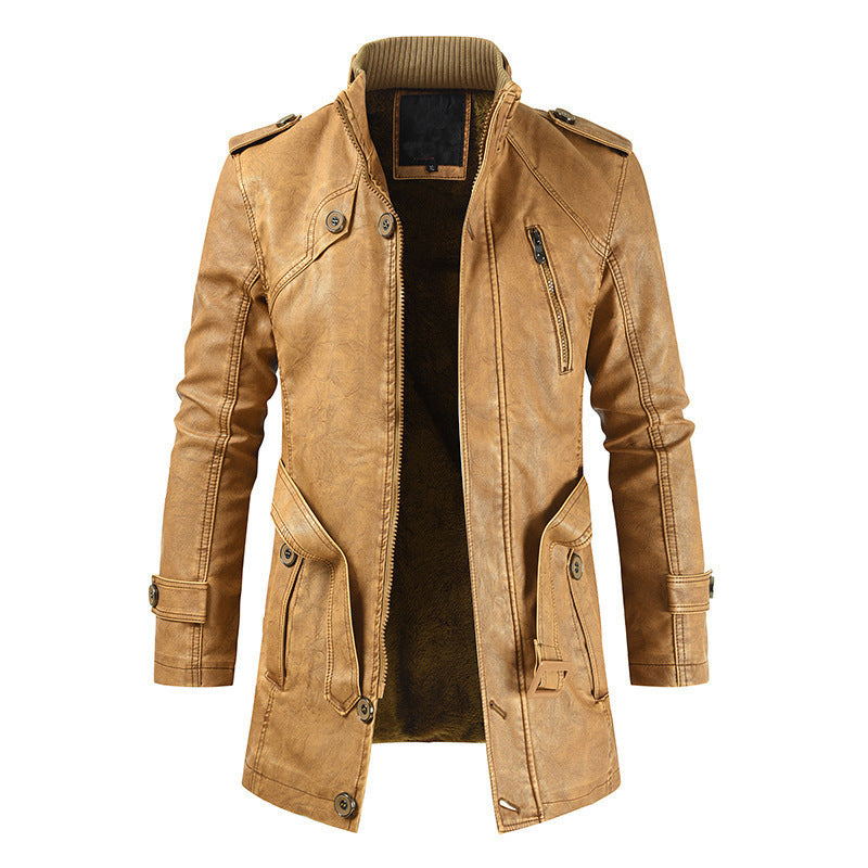 Long Plush Warm PU Leather Jacket
